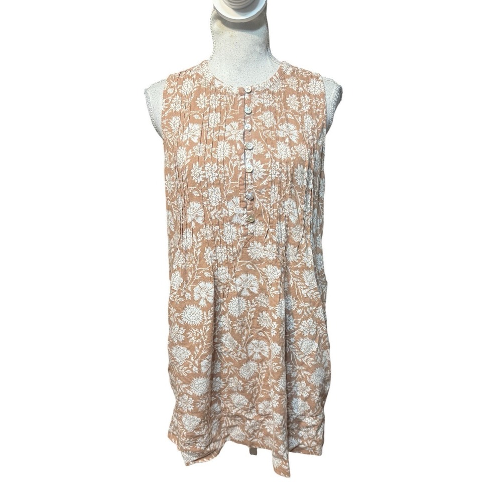 Faherty Isha Linen Blend Pintuck Sleeveless Pullover Mini Dress Clay Jai Floral